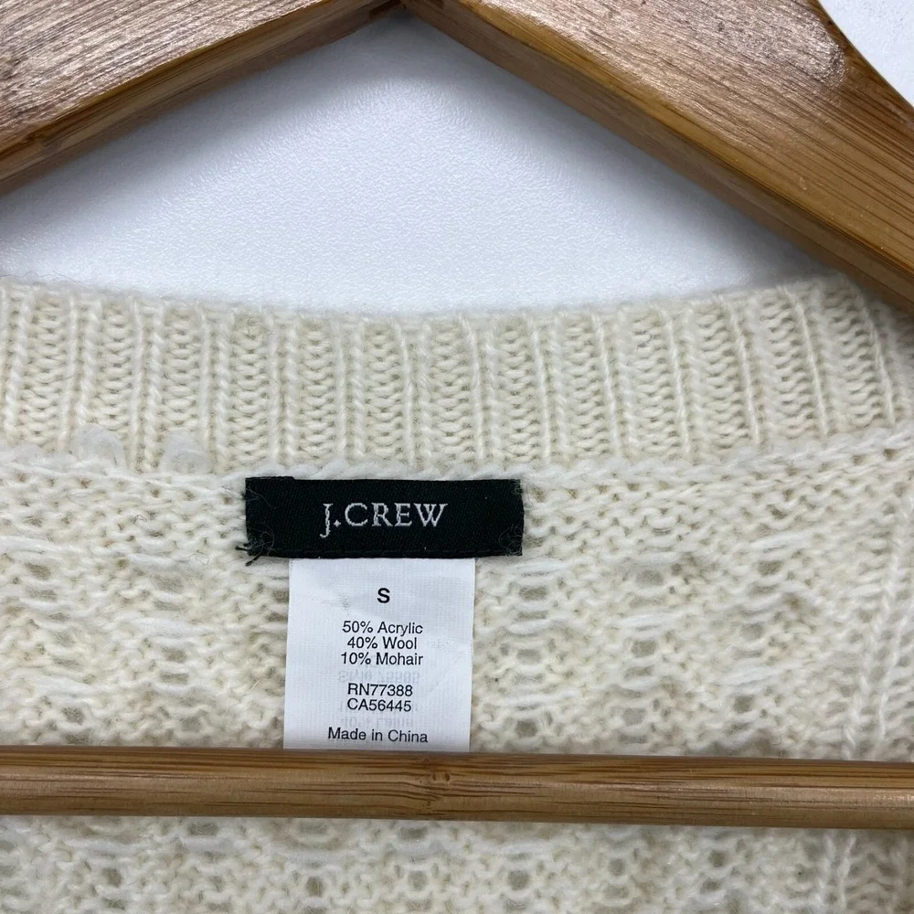 J. Crew Women Cream Ivory Cable Knit Wool Mohair Blend Crewneck Sweater Size S